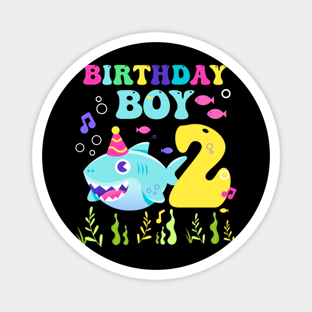 2nd Birthday Boy Shark Funny B-day Gift For Kids Tollders Magnet by ttao4164